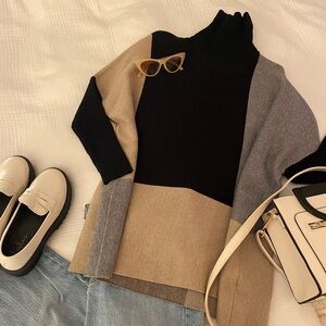 Joseph A Black, Gray, and Tan Colorblock Turtleneck Sweater